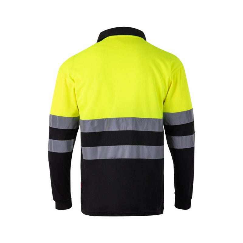 Reflective high-visibility shirt with yellow and black design.