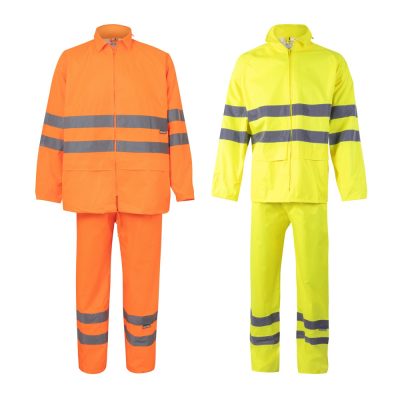 High visibility orange and yellow safety suits.