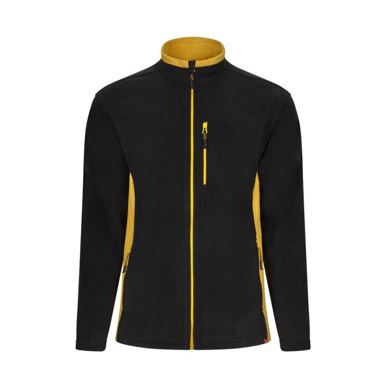 Black and yellow fleece jacket, front view