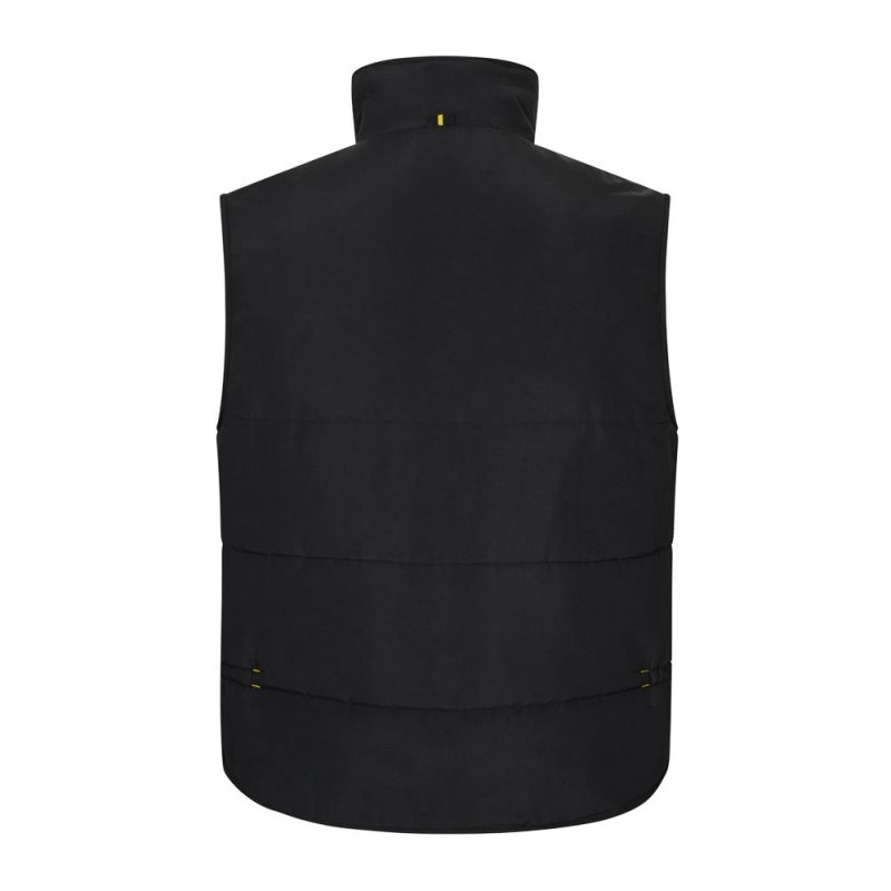 Black sleeveless jacket, rear view