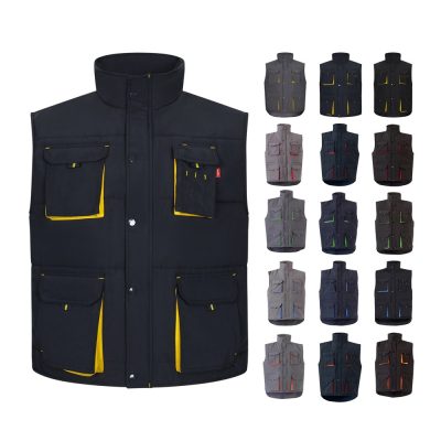 Multi-pocket vests in various colours.