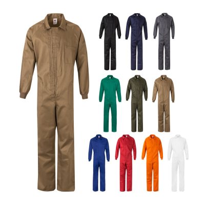 Variety of coloured coveralls displayed.