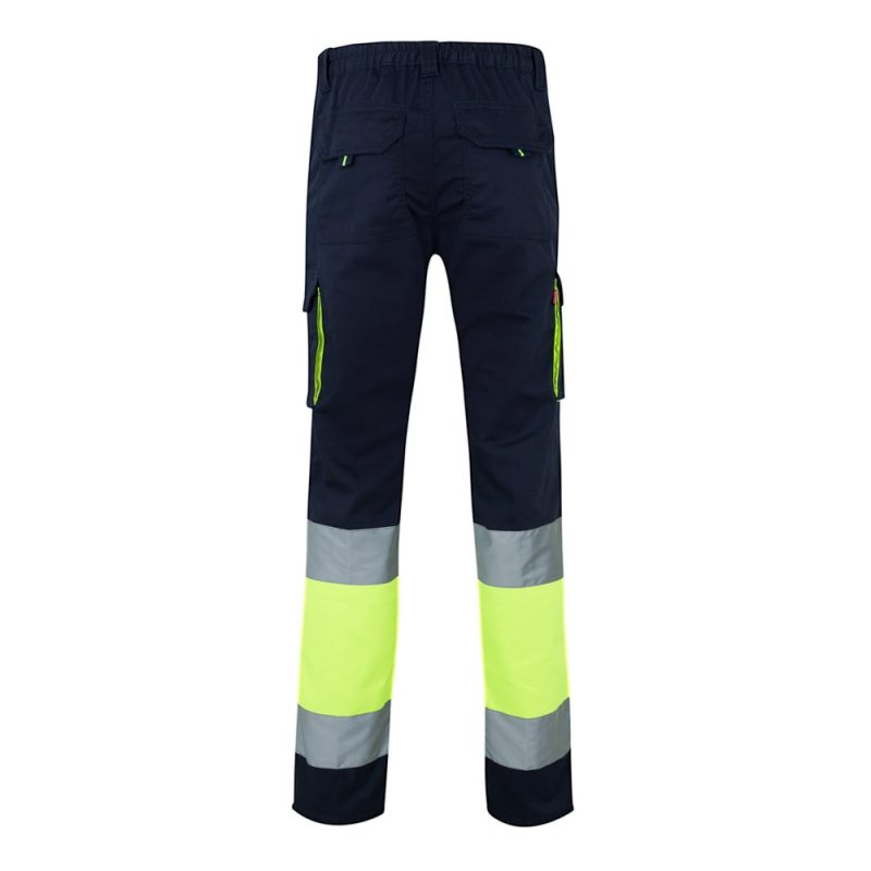 Hi-vis trousers with reflective strips, back view.