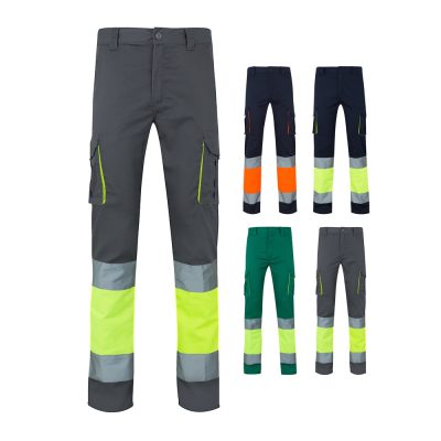 High-visibility safety work trousers in various colours.
