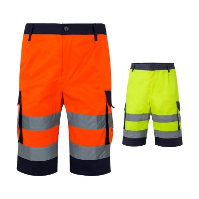 Hi-vis work shorts in orange and yellow.