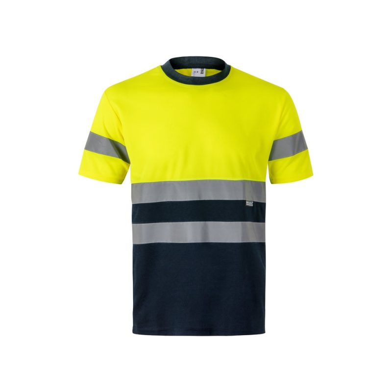 High-visibility safety T-shirt with reflective stripes.