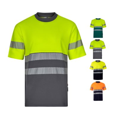 High-visibility t-shirts in assorted colours and designs.