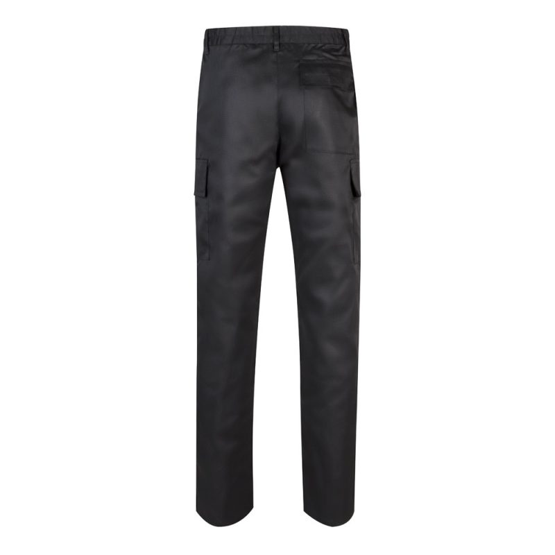 Back view of black work trousers with pockets.