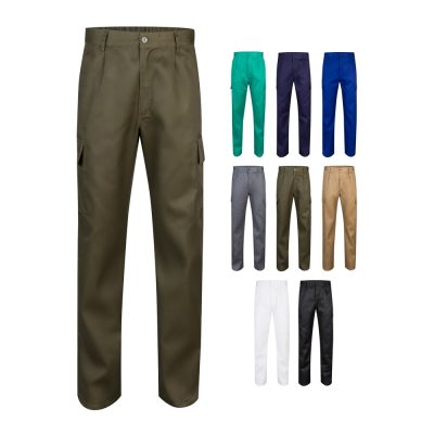 Variety of coloured cargo trousers on display.
