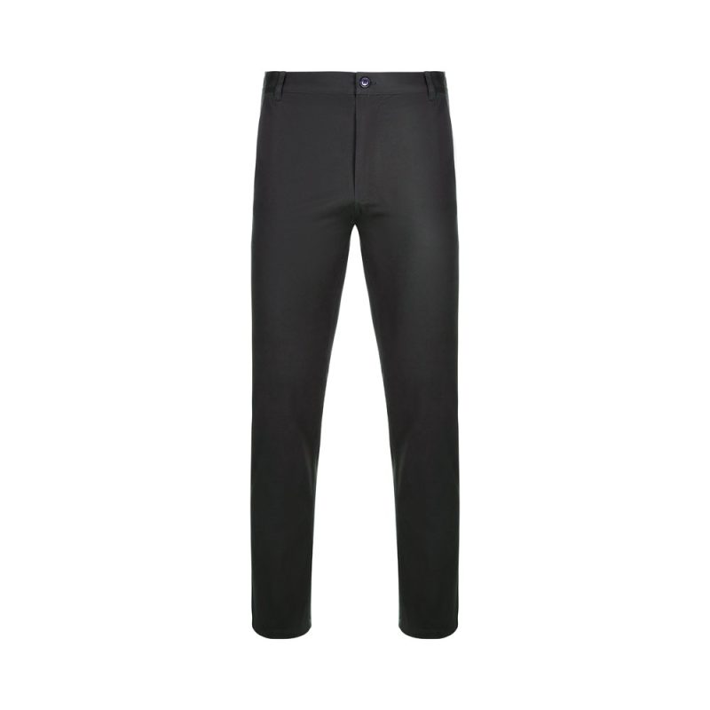 Black formal trousers on white background.
