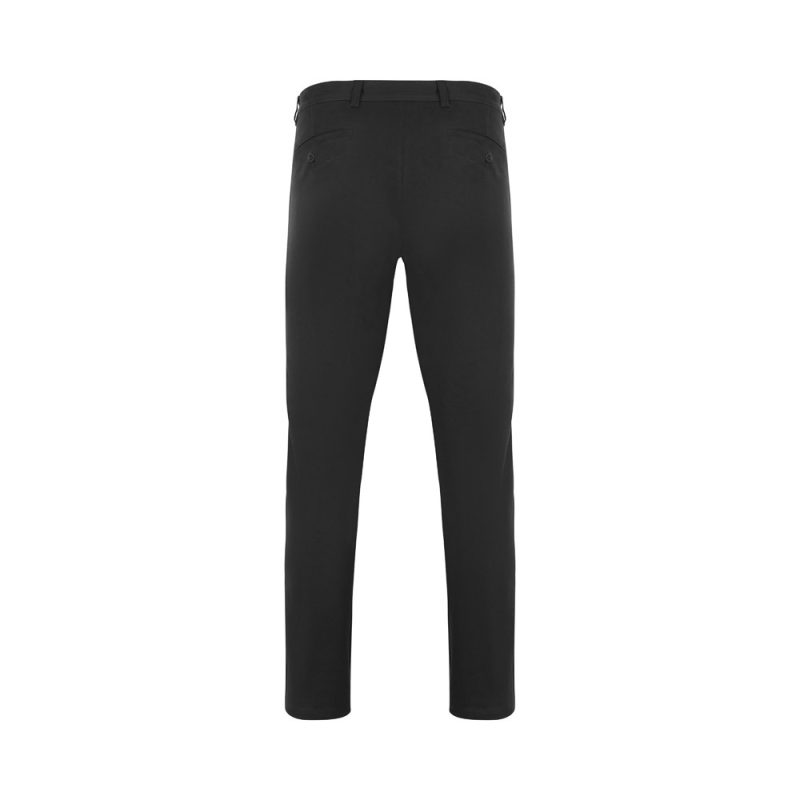 Back view of black trousers on white background
