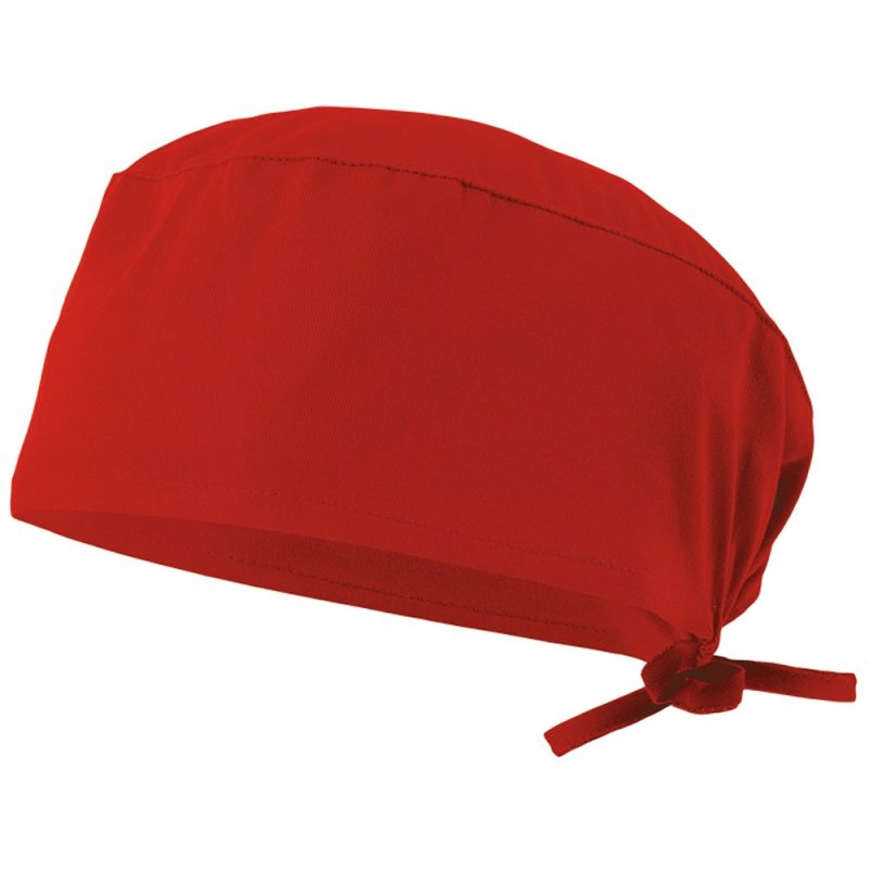 Red cotton medical scrub hat with tie