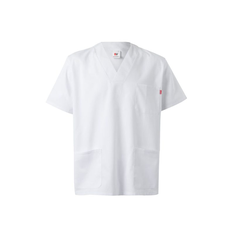 White medical scrub top with pockets