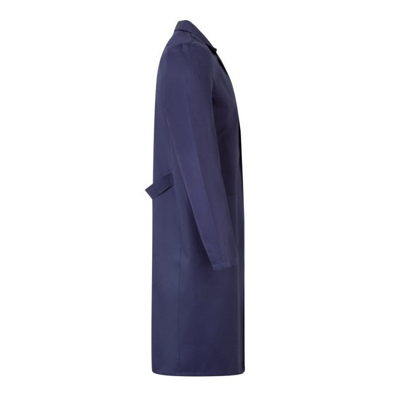 Side view of navy blue overcoat