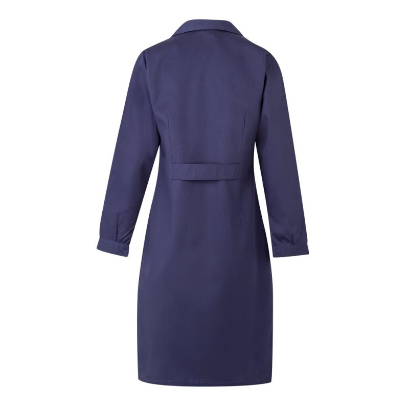 Back view of navy blue trench coat