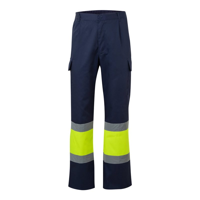 High-visibility work trousers with reflective bands