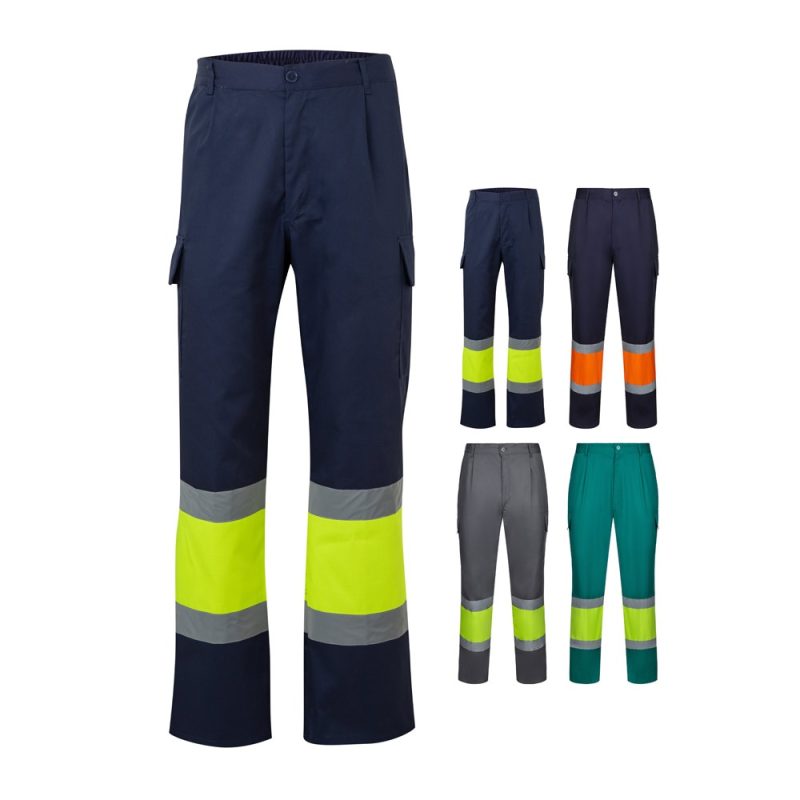 High-visibility work trousers in various colours.