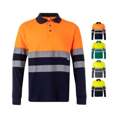 High-visibility safety polo shirts in multiple colours.