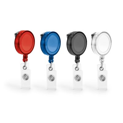 Four colourful retractable badge reels