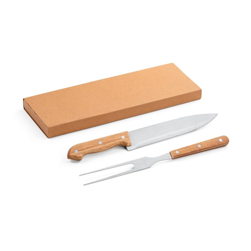 Carving knife and fork set with box.