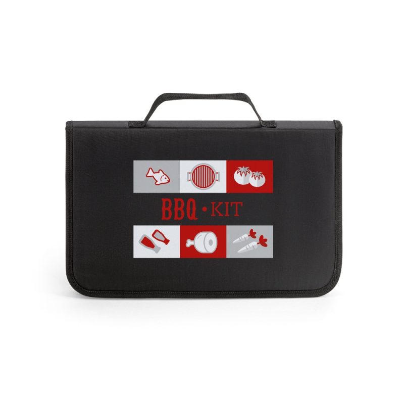 Black BBQ kit case with food icons