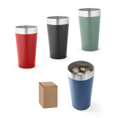 Four colourful insulated tumblers with a packaging box.
