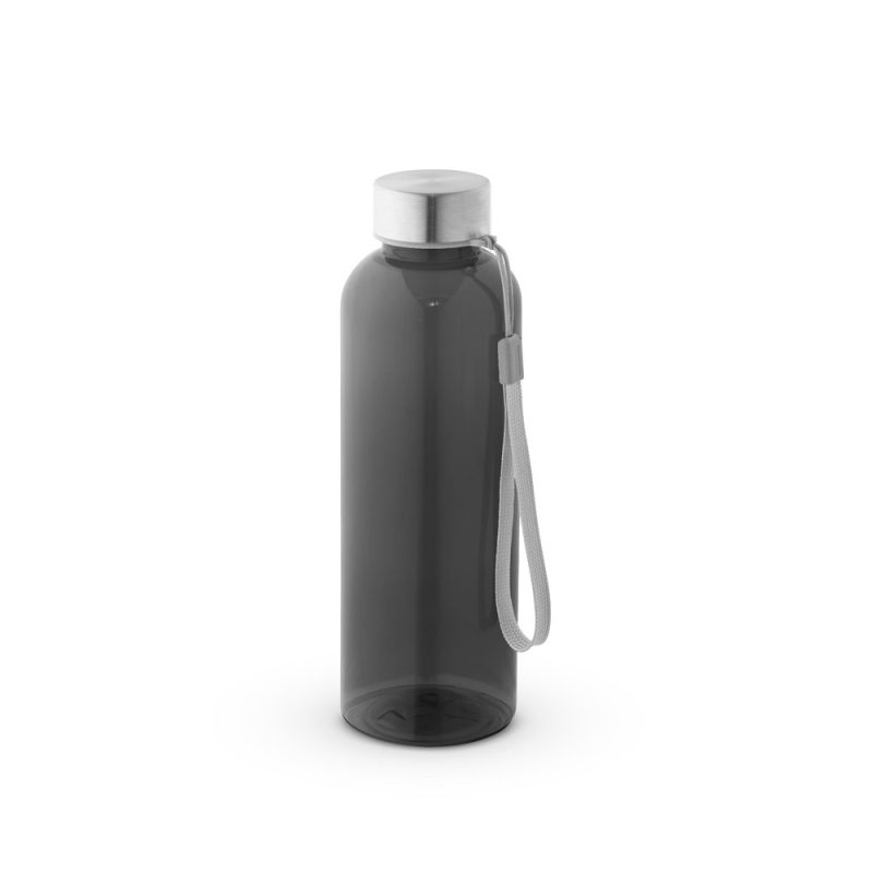 Black reusable water bottle with strap