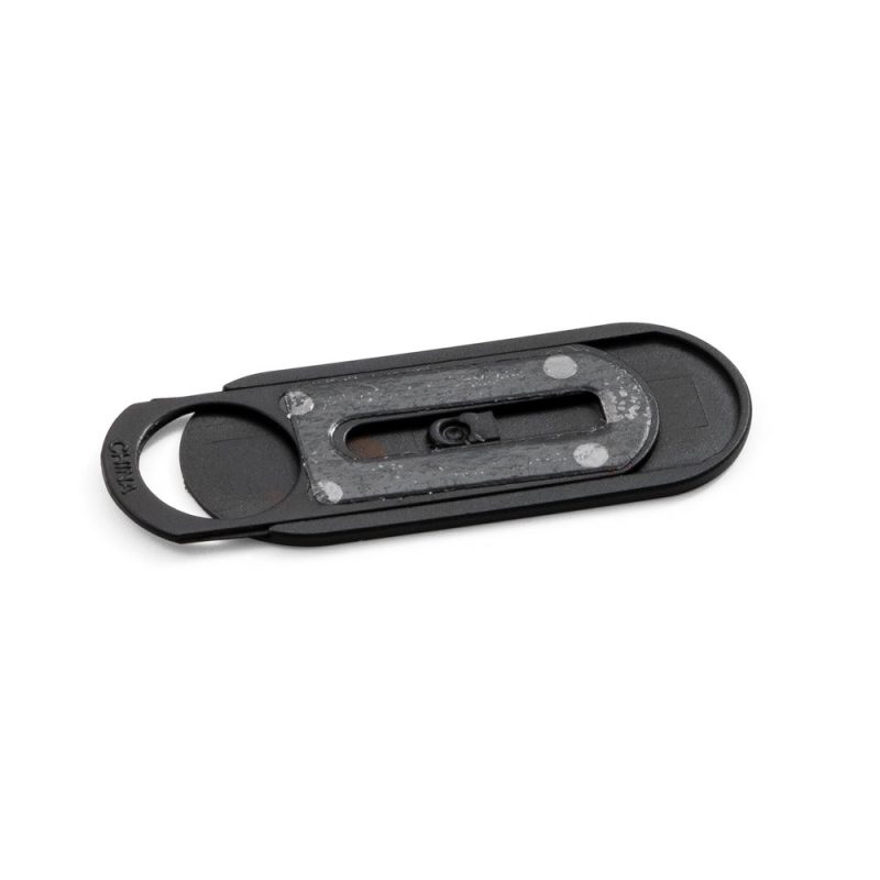 Black plastic camera accessory on white background.