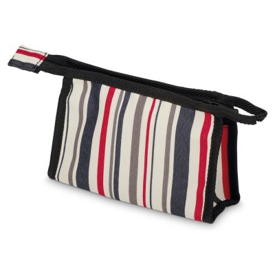Striped padded bag with black trim.