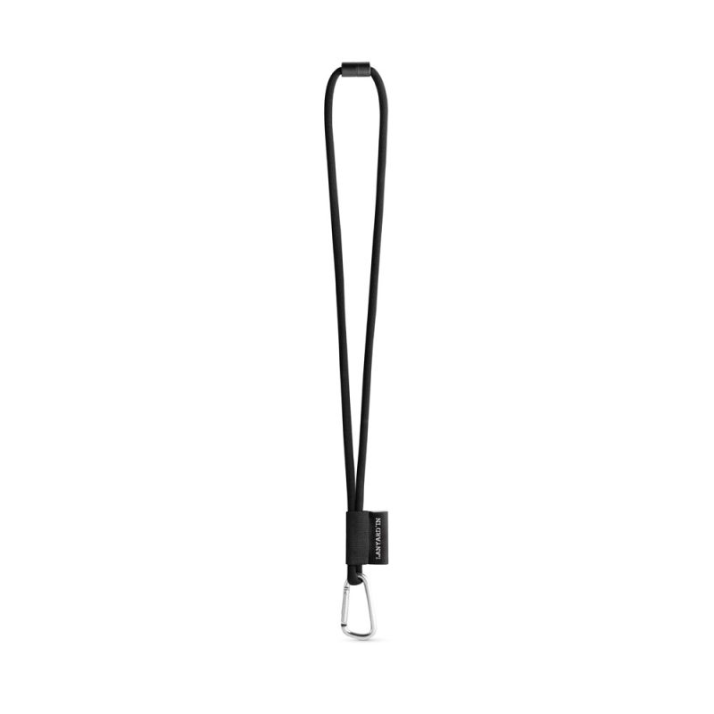 Black lanyard with metal clip attachment.