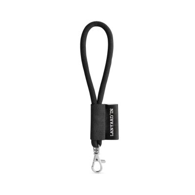 Black lanyard with metal clip.