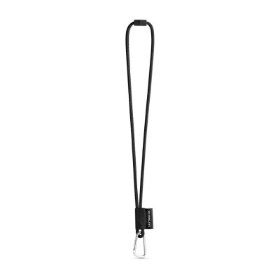 Black lanyard with metal carabiner clip