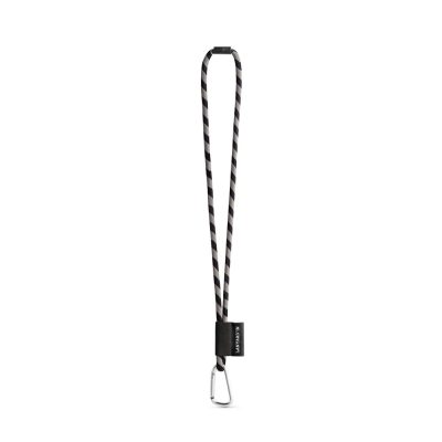 Striped neck strap with carabiner clip.