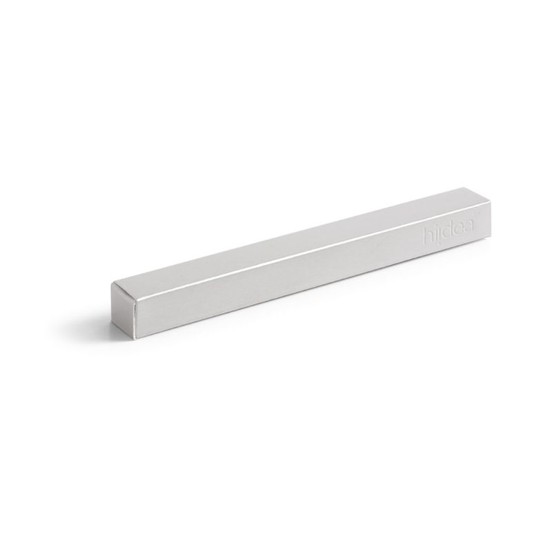 Silver rectangular box with minimalist design.