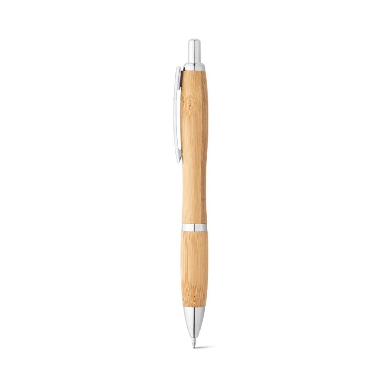 NICOLE. Bamboo ball pen with clip and metal trim - Image 3