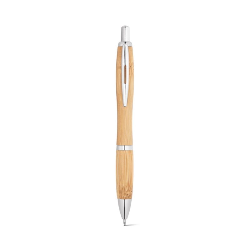 Eco-friendly bamboo pen with silver accents.