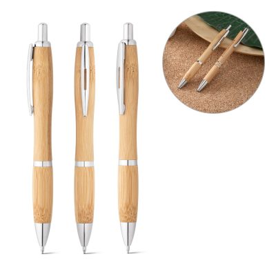 Eco-friendly bamboo pens with silver accents