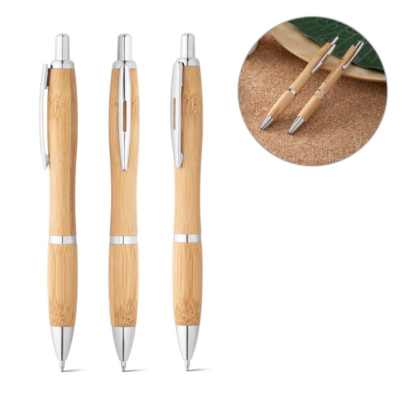 Eco-friendly bamboo pens with silver accents