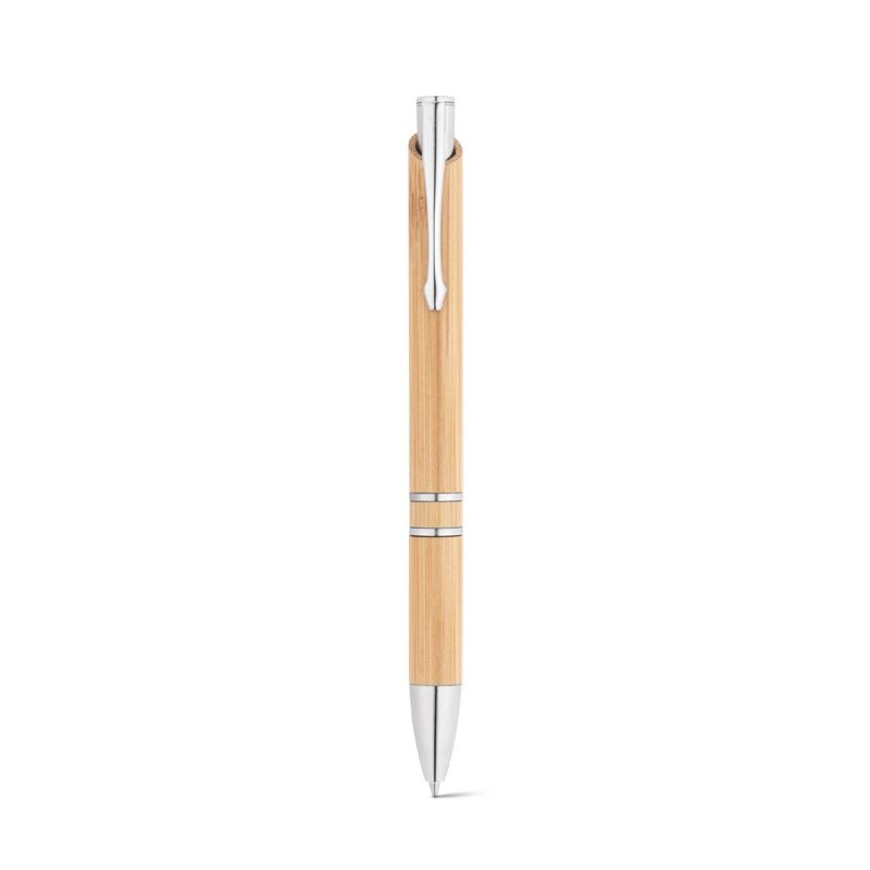 Bamboo pen with silver accents.