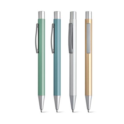 Four colourful pens with clips in a row.