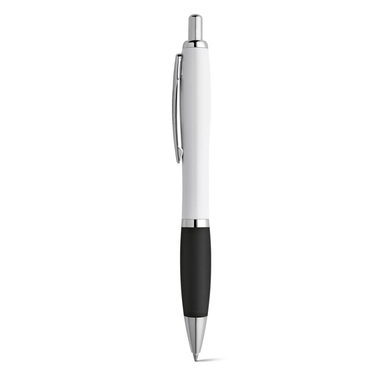 Black and white retractable ballpoint pen