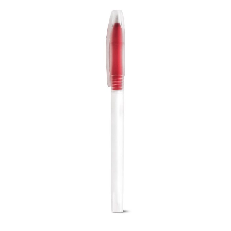 Red ballpoint pen with clear cap