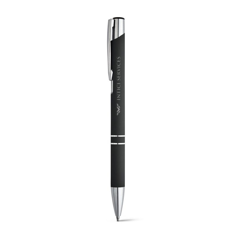 Black metal ballpoint pen with silver accents