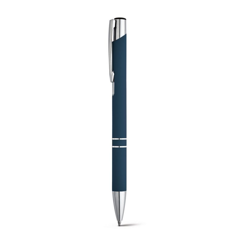 Sleek blue ballpoint pen with silver accents