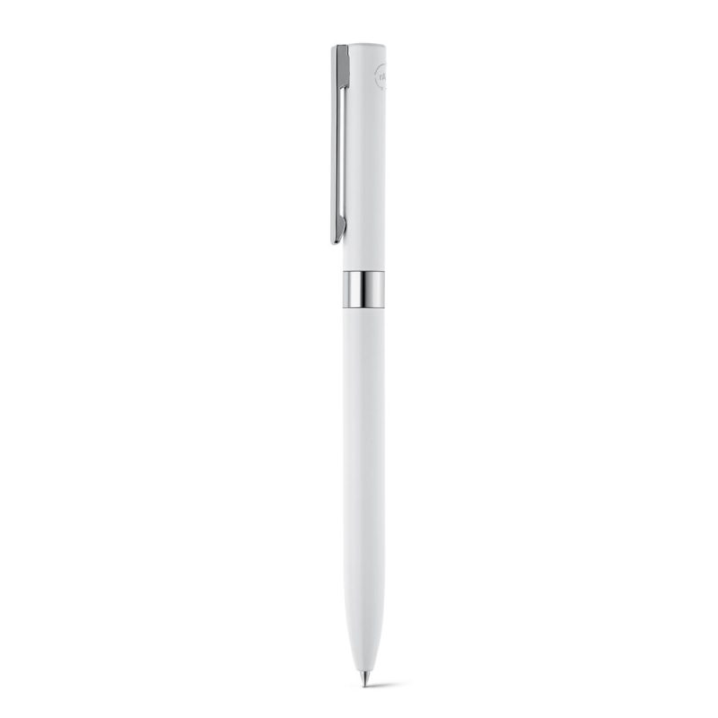 White ballpoint pen with chrome accents