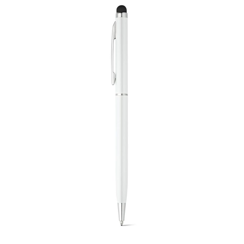 White pen with clip and stylus tip