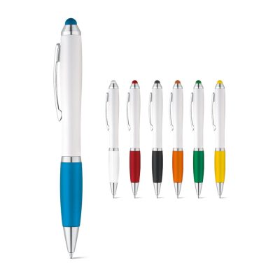 Colourful pens with white barrels and chrome accents.