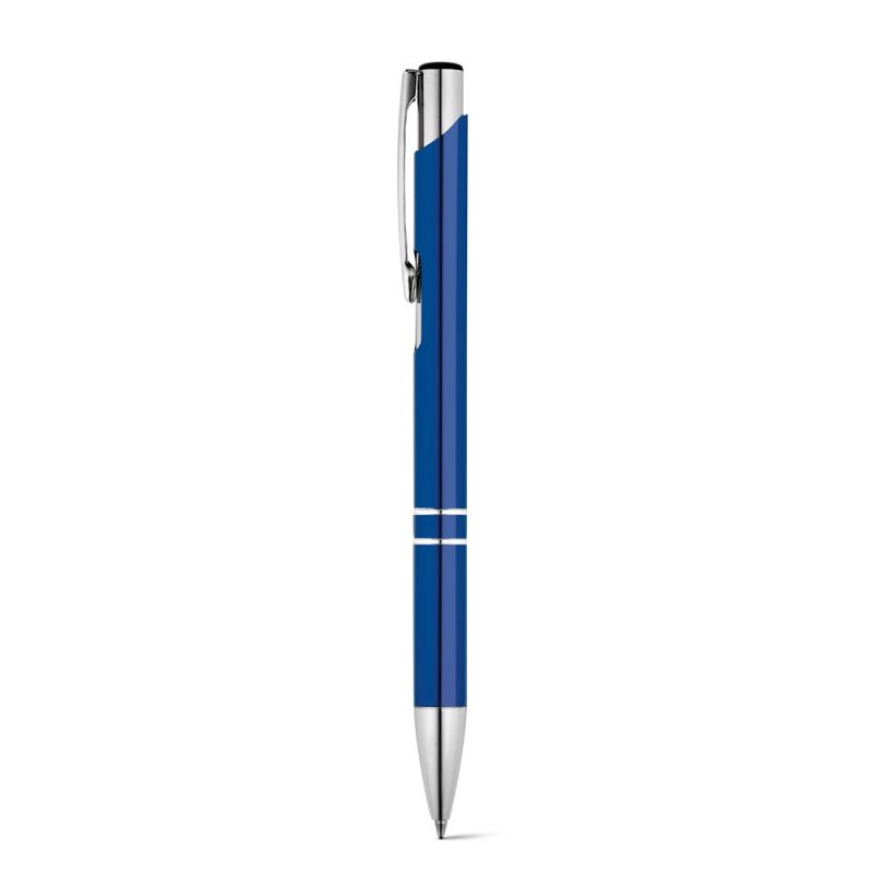 Blue metal ballpoint pen with clip