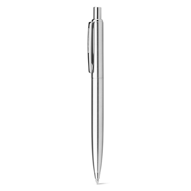 Silver ballpoint pen with clip.
