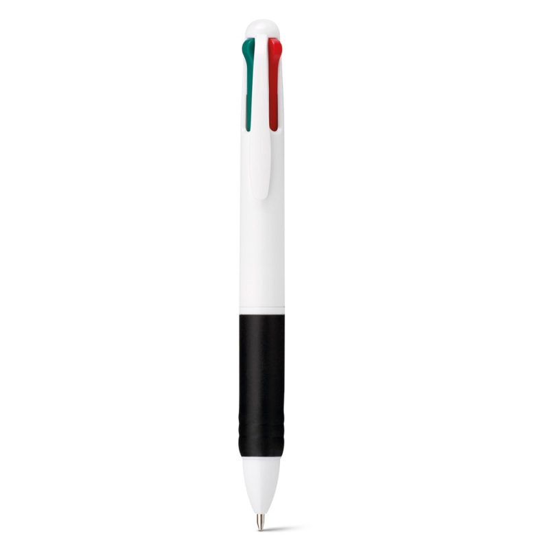 Multi-coloured pen with retractable ink options.
